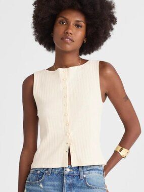 Madewell Ribbed Crewneck Shell Top in Vintage Ivory